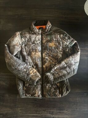 Realtree Men's Camo Puffer Jacket with Orange Trim